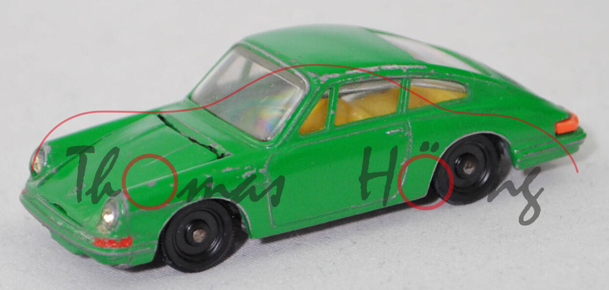 00010 Porsche 911 (Typ F-Modell, Ur-Serie, Modell 1964-1965), grün, innen gelb, Heckleuchten orange, Vollniete, R2, SIKU, 1:61, m-