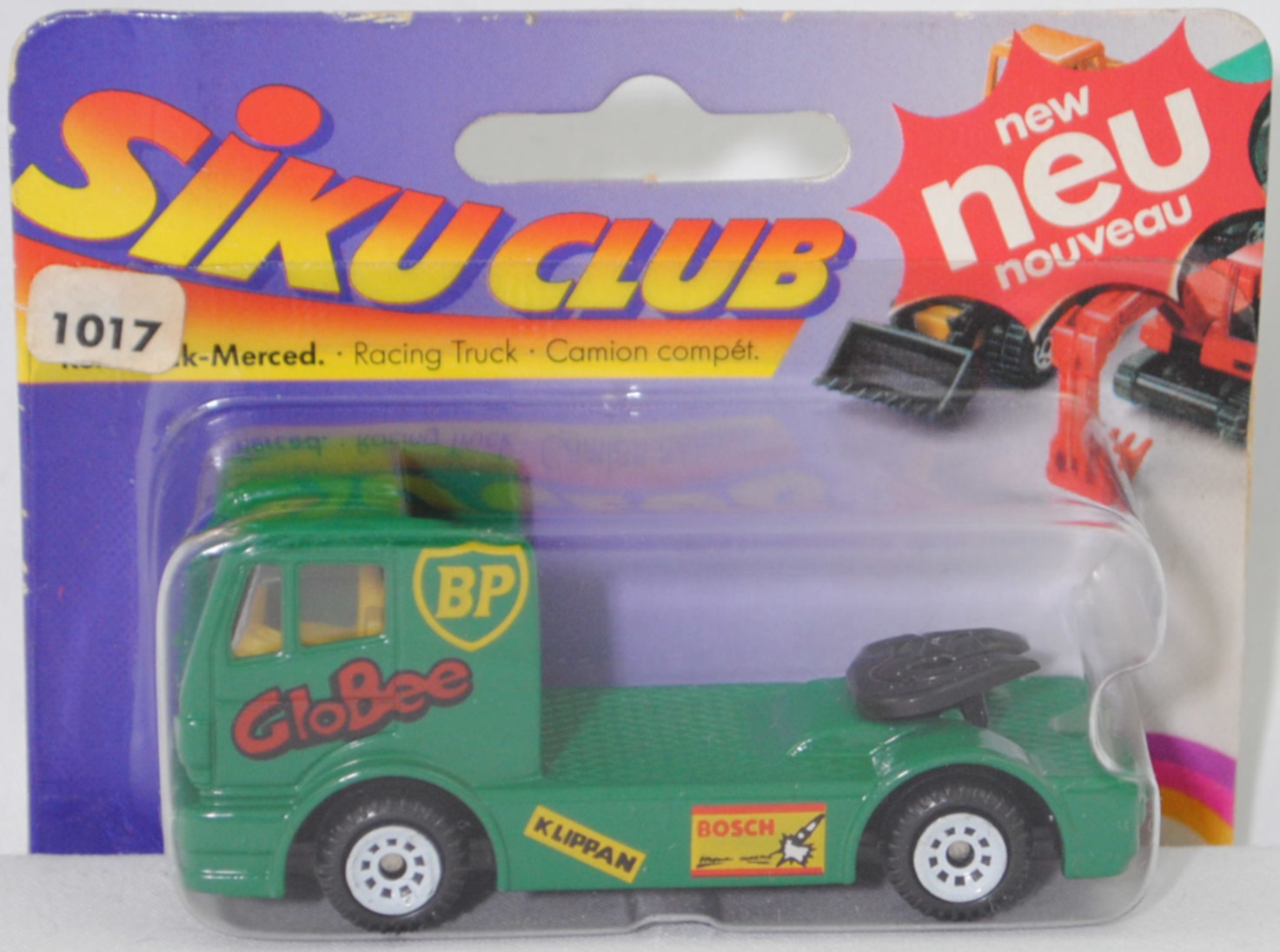 00001 Mercedes-Benz 1450 S (Mod. 89-93) Renntruck (Truck-Racing-Europameisterschaft, Klasse C), grün, GloBee / BP / KLIPPAN / BOSCH, Bpr. 0818, C1 weiß, SIKU SUPER, 1:83, P24 mit neu