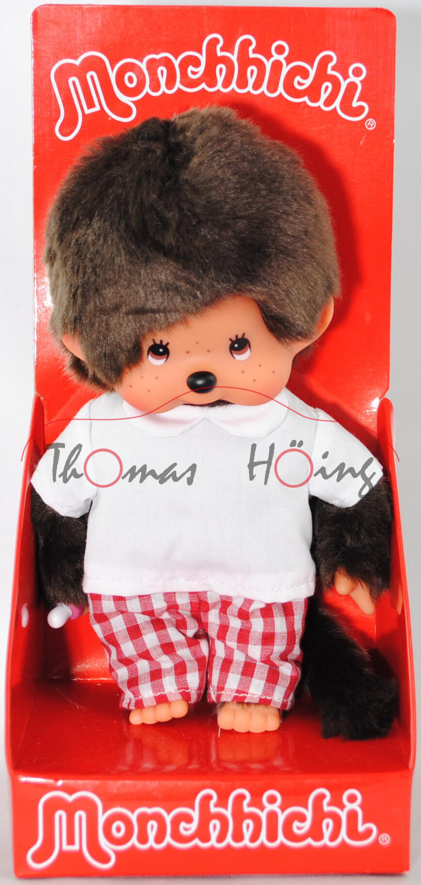 Monchhichi Red Checker Boy S-size (Junge in Karo Hose), 20 cm groß, Sekiguchi