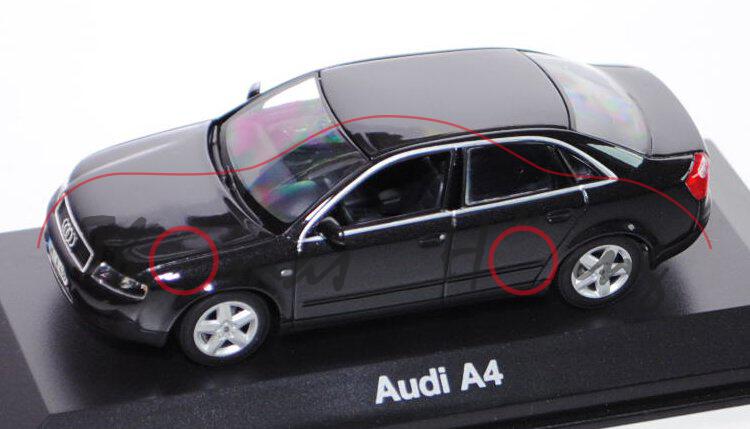 Audi A4 (B6, Typ 8E), Modell 2000-2004, schwarz, Minichamps, 1:43, Werbeschachtel