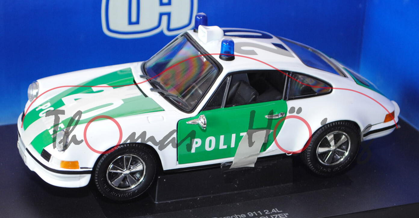 Porsche 911 2.4L (Typ Urmodell) Autobahn-Streifenwagen, Modell 1972-1973, reinweiß/minzgrün, POLIZEI