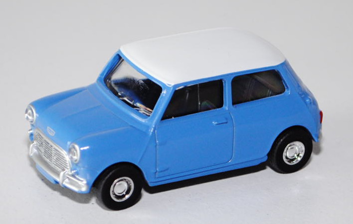 Austin Mini Cooper Mk 1, Modell 1959-1967, hell-brillantblau, Dach reinweiß, 1:54, Norev RETRO, mb