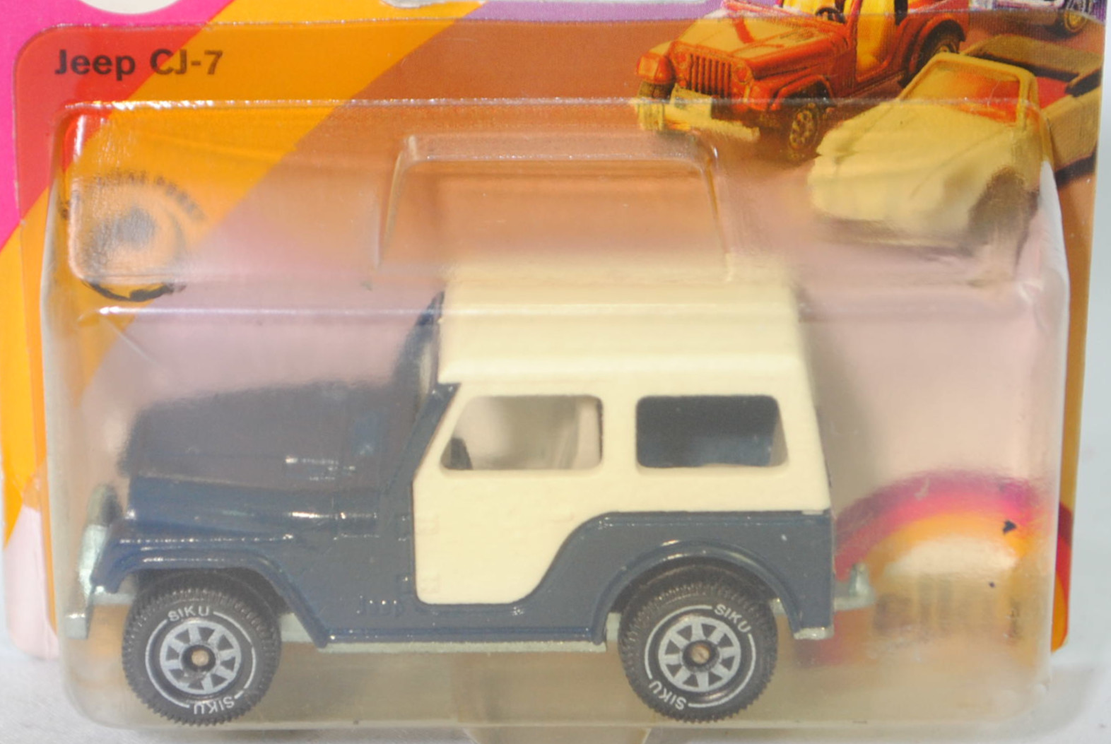 00007 Jeep CJ-5 2.5L (5. Generation, Modell 1979-1983) mit Fiberglas Hardtop (von Siku als Jeep CJ-7 bezeichnet), saphirblau, innen lichtgrau, mit CE-Zeichen, B5, SIKU, 1:55, P23 vergilbt