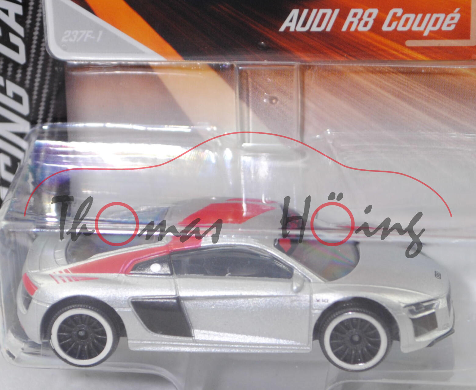 Audi R8 Coupé V10 (2. Gen., 4S, Modell 2015-2019), weißaluminiummet., Nr. 237F-1, majorette, 1:58, Blister