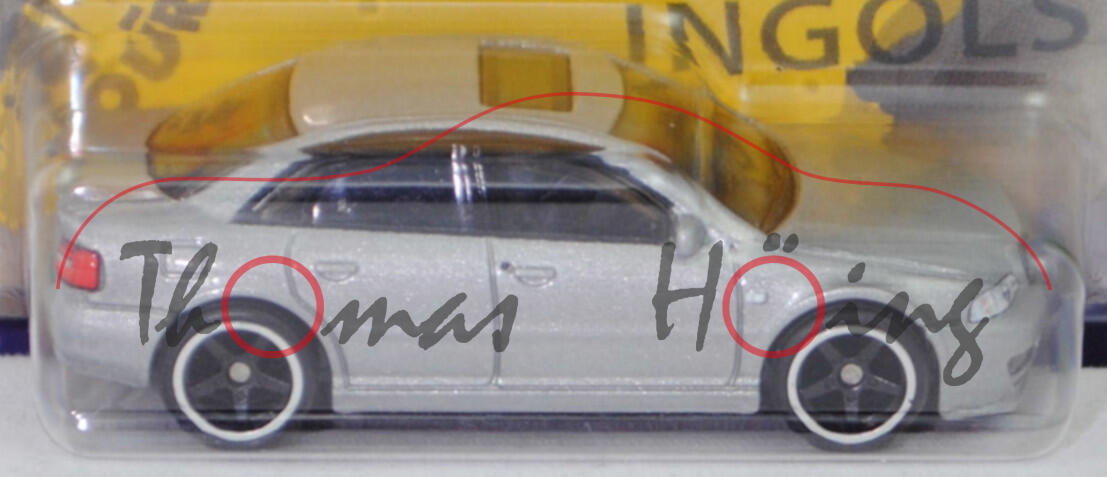 Audi S4 (1. Generation A4, Baureihe B5, Vorfacelift, Modell 1997-1999), silber (alusilber metallic), Hot Wheels PREMIUM, 1:62, Blister