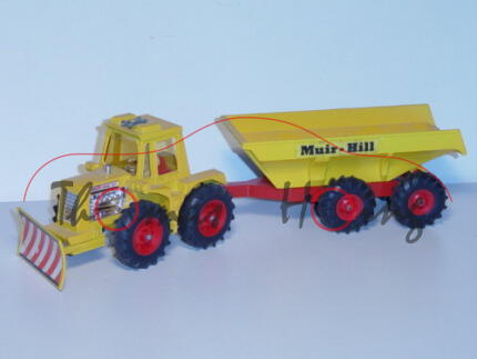 Muir-Hill 161 Tractor & Trailer, safrangelb, Aufkleber Muir-Hill auf der Mulde, Matchbox Super Kings