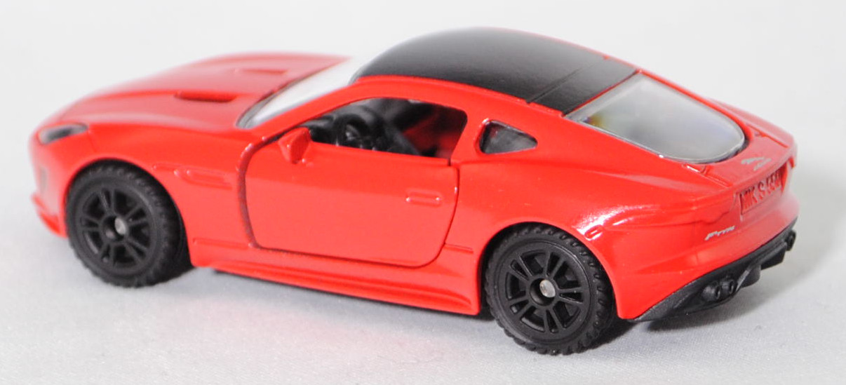 00000 Jaguar F-Type Coupé R 5.0 V8 AWD (X152, Vorfacelift, Modell 2014-2017), hell-verkehrsrot, Dach schwarz, B49 schwarz, SIKU SUPER, 1:59, P29f