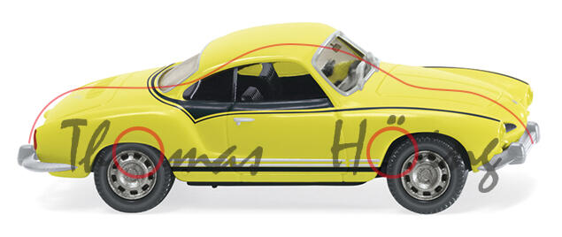 VW Karmann Ghia Coupé (Typ 14 facelift 1, Modell 1959-1967), schwefelgelb, Wiking, 1:87, mb