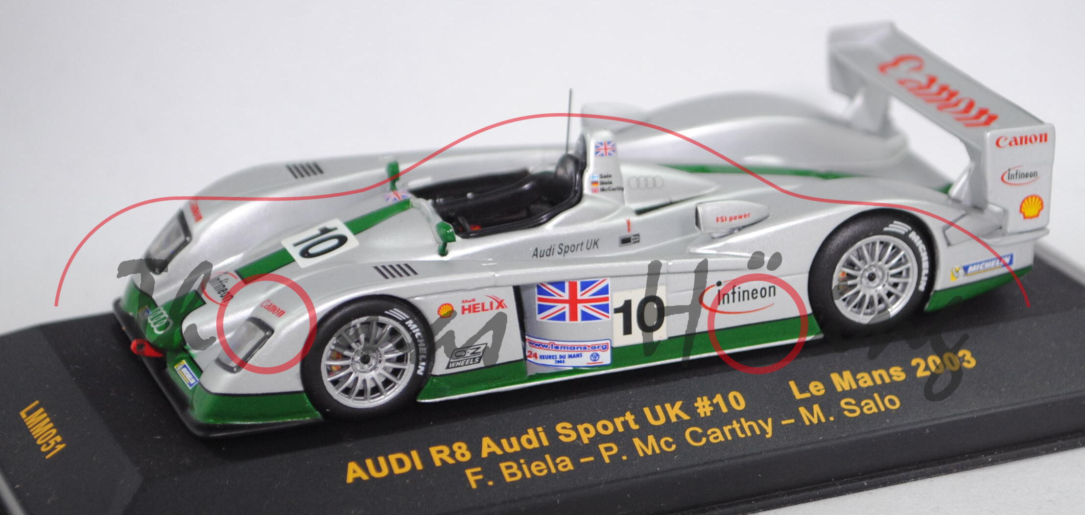 Audi R8, Team: Audi Sport UK, Le Mans 2003, Fahrer: Salo/Biela/McCarty, Nr. 10, IXO, 1:43, PC-Box