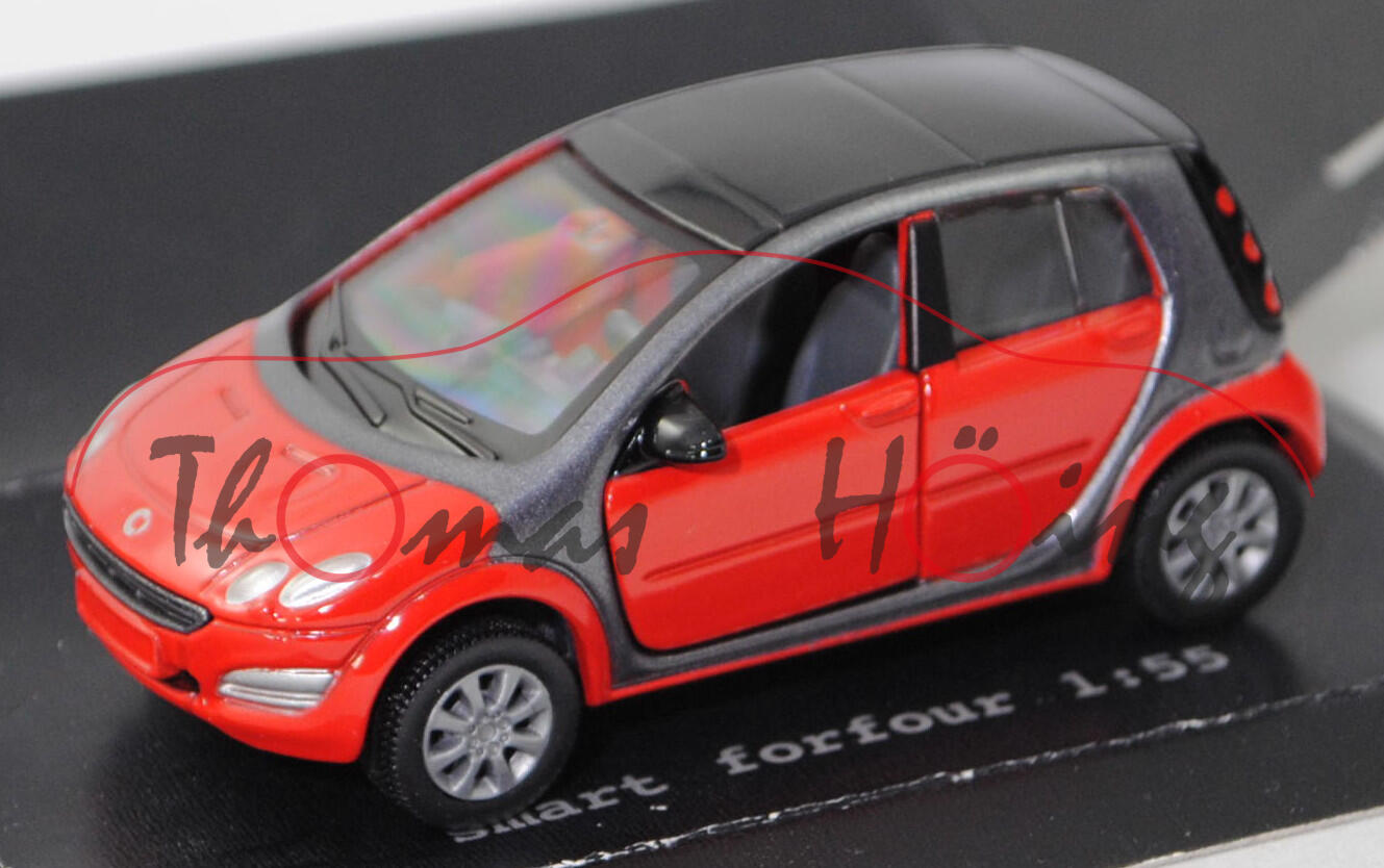 00401 smart forfour 1.5 passion (W 454, Modell 2004-2006), verkehrsrot/schiefergraumetallic, SIKU SUPER, 1:55, Werbeschachtel