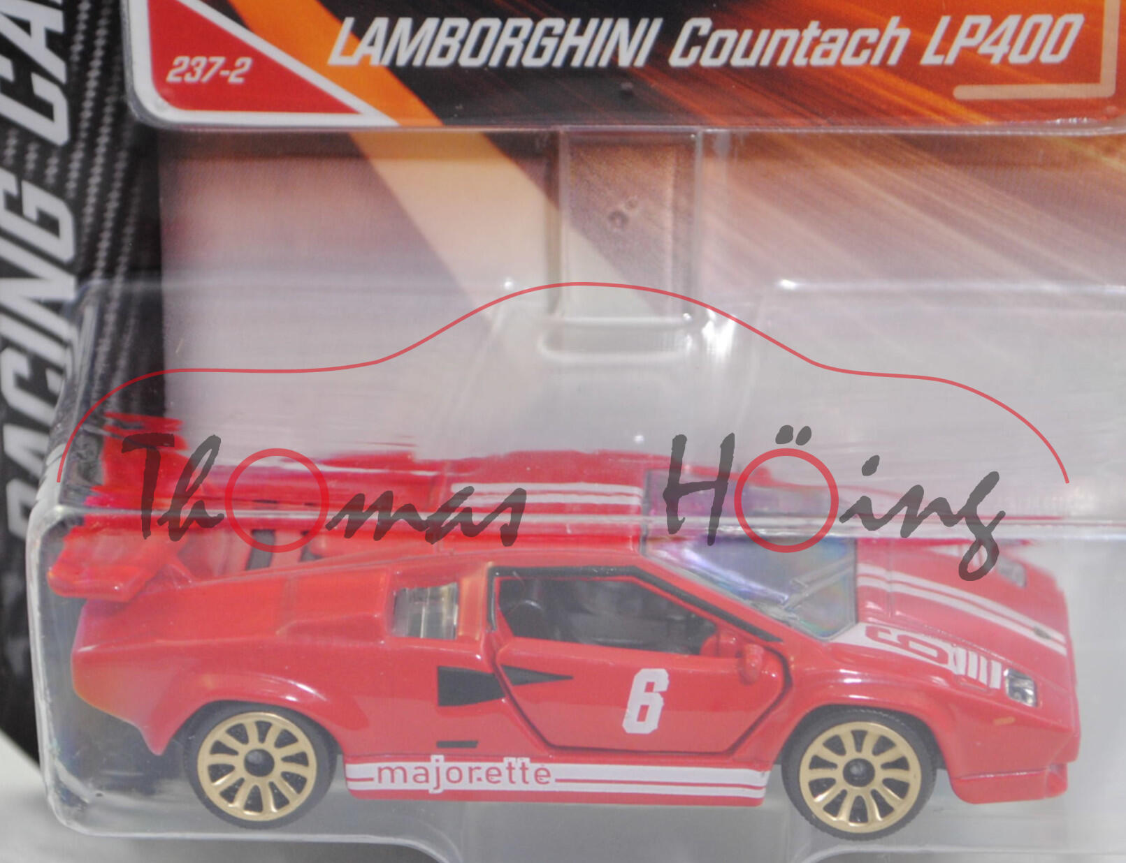Lamborghini Countach LP 400 (1. Gen., Mod. 74-78), hell-karminrot, Nr. 6, Nr. 237-2, majorette, 1:56, Blister