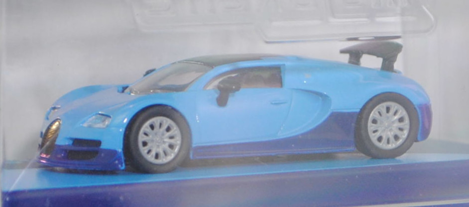 Bugatti Veyron 16.4 Super Sport (1. Generation, Typ Coupé, Modell 2010-2015), lichtblau/kobaltblau, majorette, 1:64, PC-Box im Blister (Collection)