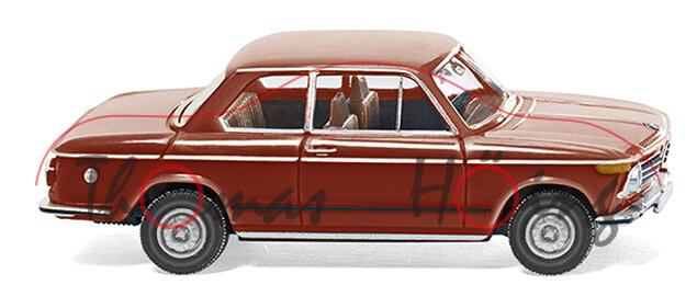 BMW 2002 (Baureihe E10, facelift 1971, Modell 1971-1973), purpurrot, innen schwarz, Wiking, 1:87, mb