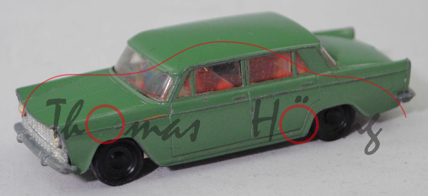 00009 Fiat 1800 B (Typ 112, Vorfacelift, Modell 1961-1963), farngrün, innen hell-blutorange, Rückleuchten weg, Hohlnieten, SIKU, 1:59, vsc