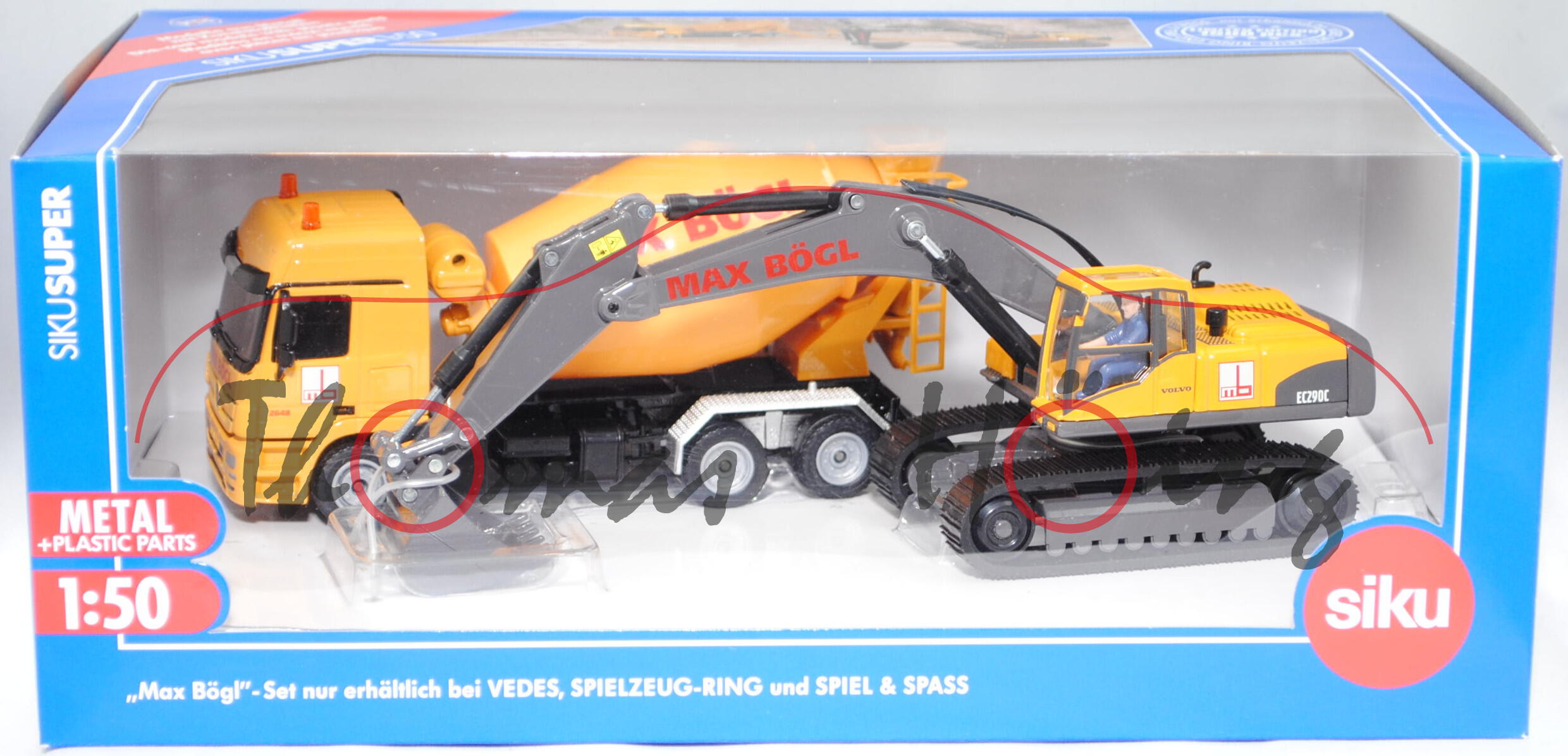 00400 Baumaschinen-Set MAX BÖGL mit Hydraulikbagger Volvo EC290C + MB Actros L 2648 Fahrmischer