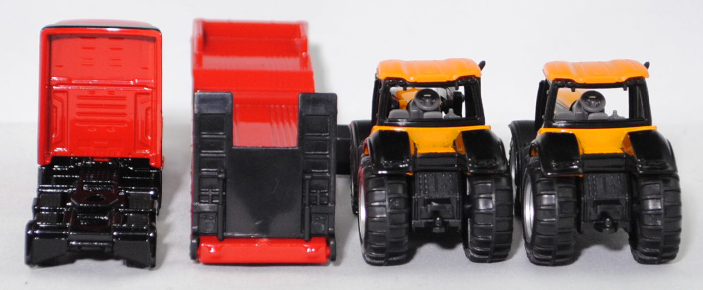 00000 Volvo VNL 860 (2. Generation, Modell 2024-) und Tieflader mit Ladegut JCB® 8250 V-TRONIC FASTRAC, rot/schwarz und melonengelb/schwarz, SIKU SUPER 1:87, L17mpK