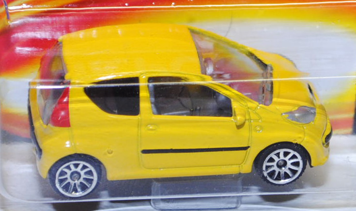 Peugeot 107 (Nr. 205 F), verkehrsgelb, majorette, 1:55, Blister