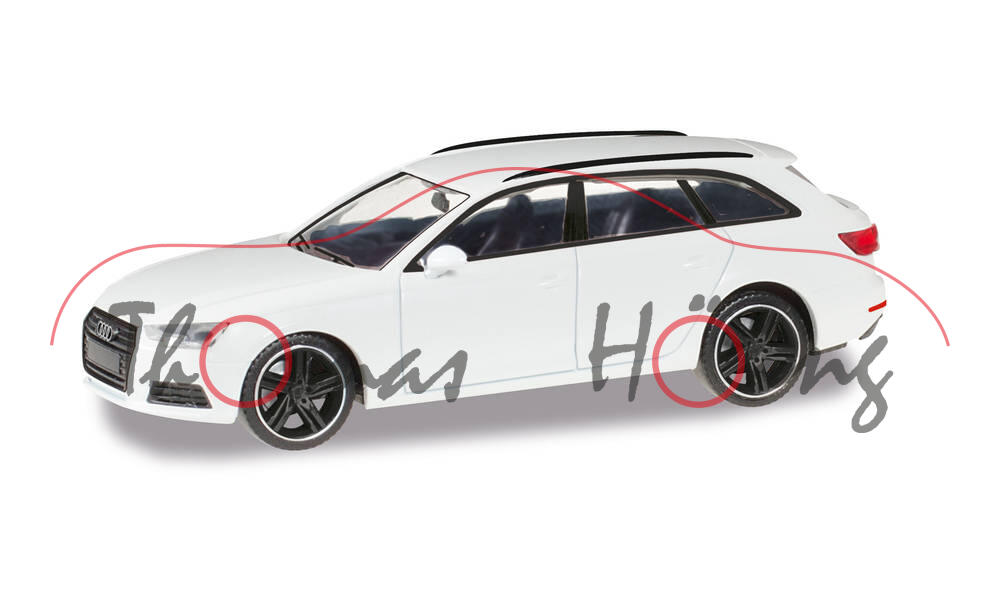 Audi A4 Avant (5. Gen. A4, B9 Typ 8W, Vorfacelift, Mod. 15-19) Black Edition, alpinweiß, Herpa, 1:87