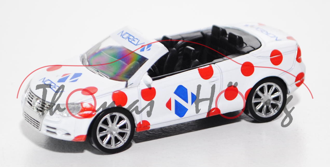 VW Eos (Typ 1F, Modell 2006-2011), reinweiß, mit roten Punkten bedruckt, NOREV, ca. 1:58, Norev RACI