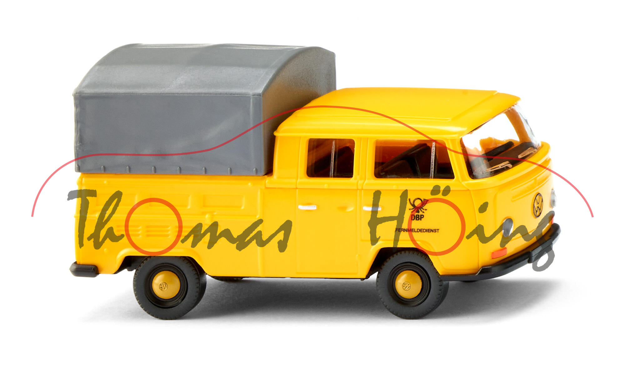 VW DoKa Pritschenwagen (Typ 2 T2a, Mod. 1967-1971), gelb, DBP / FERNMELDEDIENST, Wiking, 1:87, mb