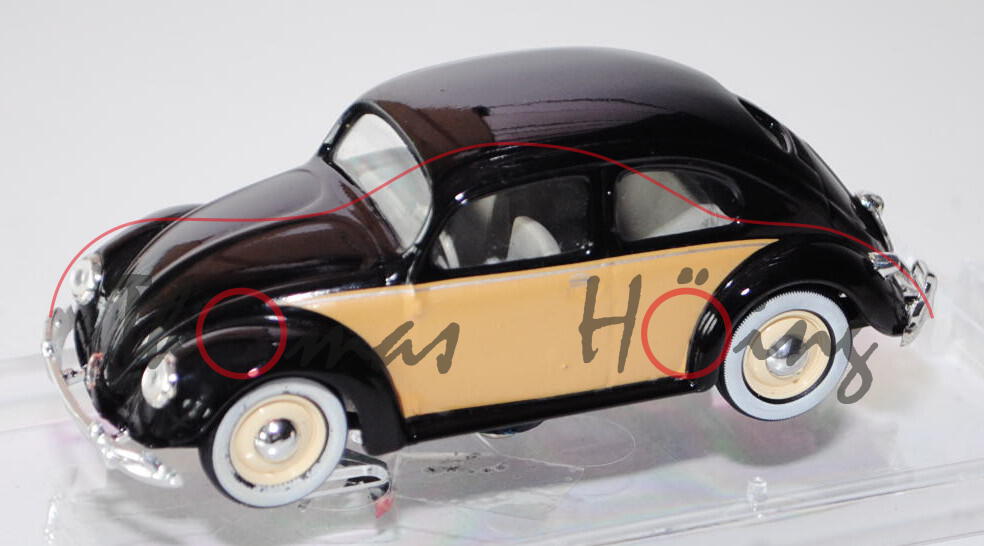 VW Käfer Export-Limousine (Typ 11) (Brezelkäfer), Modell 1949, schwarz/hell-helleiche, VITESSE, 1:43