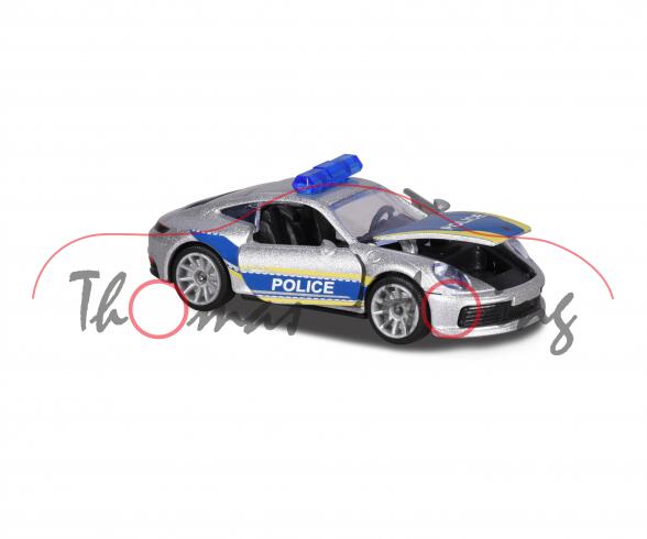 Porsche 911 Carrera S Coupé (Typ 992, Modell 2018-) Polizei, silber, POLICE, majorette, ca. 1:60, mb