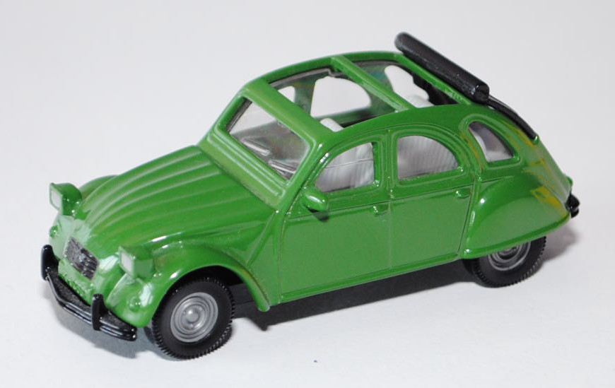 Citroen 2 CV 6, Modell 1975-1990, dunkel-farngrün, innen grau, Lenkrad schwarz