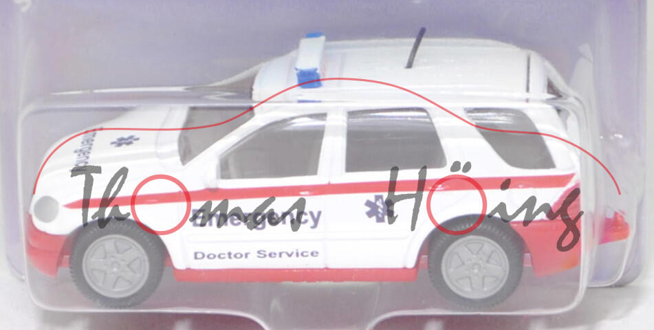 99900 EU Mercedes-Benz ML 320 (W 163, Modell 1997-2001) Notarztwagen, reinweiß, Emergency / Doctor Service, SIKU, 1:55, P26