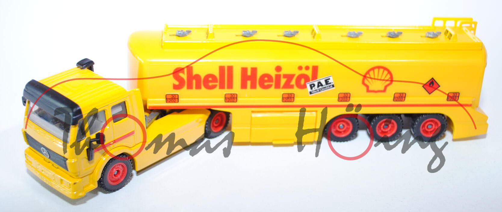 00003 Mercedes SK Tankzug mit TOPAS-Aufbau, hell-signalgelb, Shell Heizöl, Fehldruck, L11a