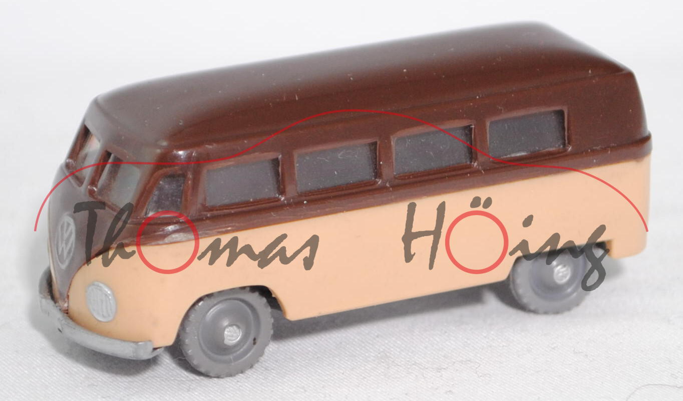 00002b VW-Kombi (Typ 2 T1, Modell 1950-1954), schokoladenbraun/beige, ohne 2 Stifte, RV 13/1 grau