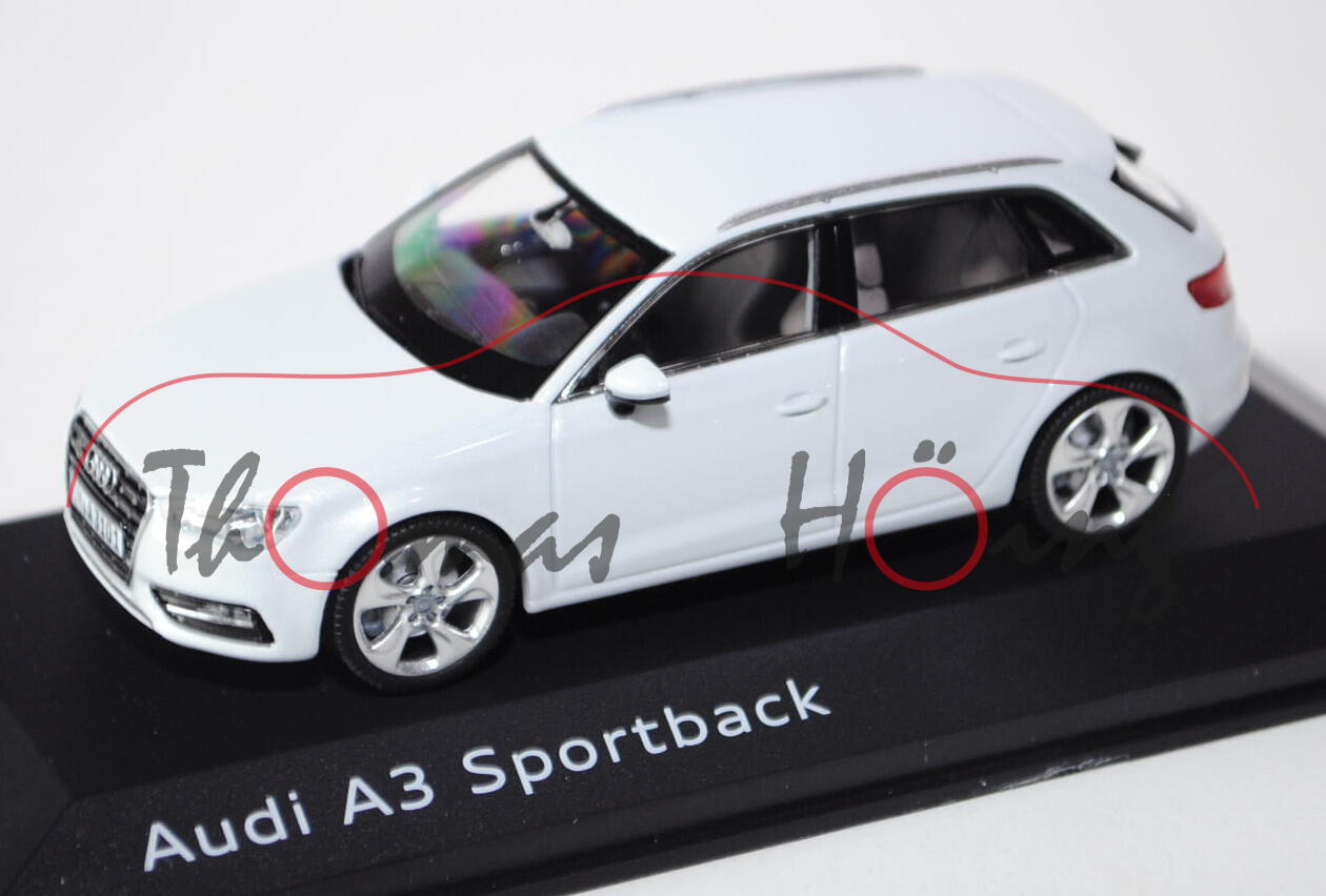 Audi A3 Sportback (Typ 8VA), Modell 2013-, gletscherweiß, Schuco, 1:43, Werbeschachtel