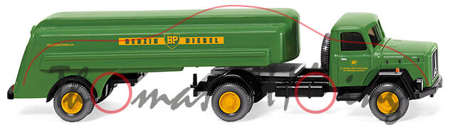 Magirus Saturn (Typ Eckhauber) Tanksattelzug, grün/schwarz, BP, Wiking, 1:87, mb