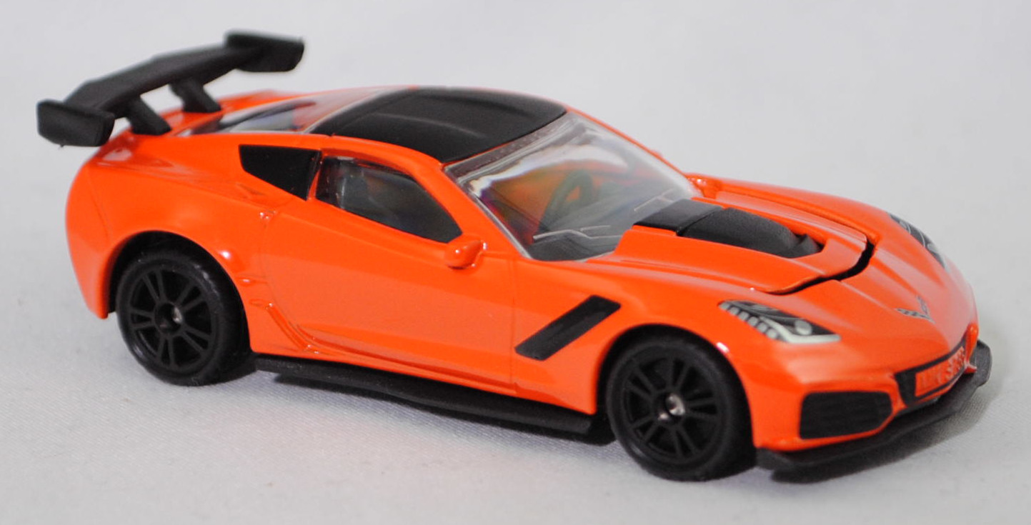 00001 Chevrolet Corvette ZR1 Coupé (7. Generation, Typ C7 mit ZTK Track Performance Package, Modell 2018-2019), sebring orange, Dach schwarz, SIKU SUPER, 1:56, P29f