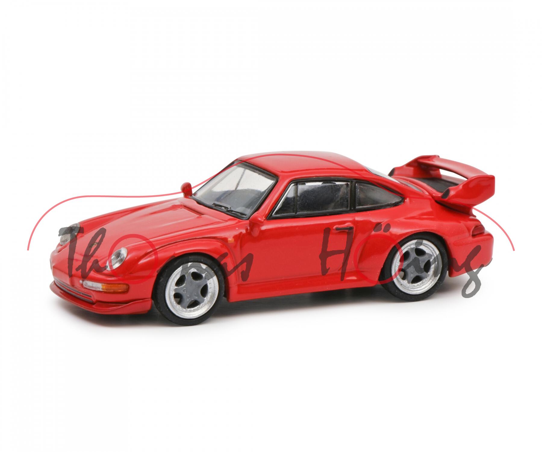 Porsche 911 GT2 (4. Gen. 911 bzw. 1. Gen. GT2, Baureihe 993, Modell 95-97), indischrot, Schuco, 1:64