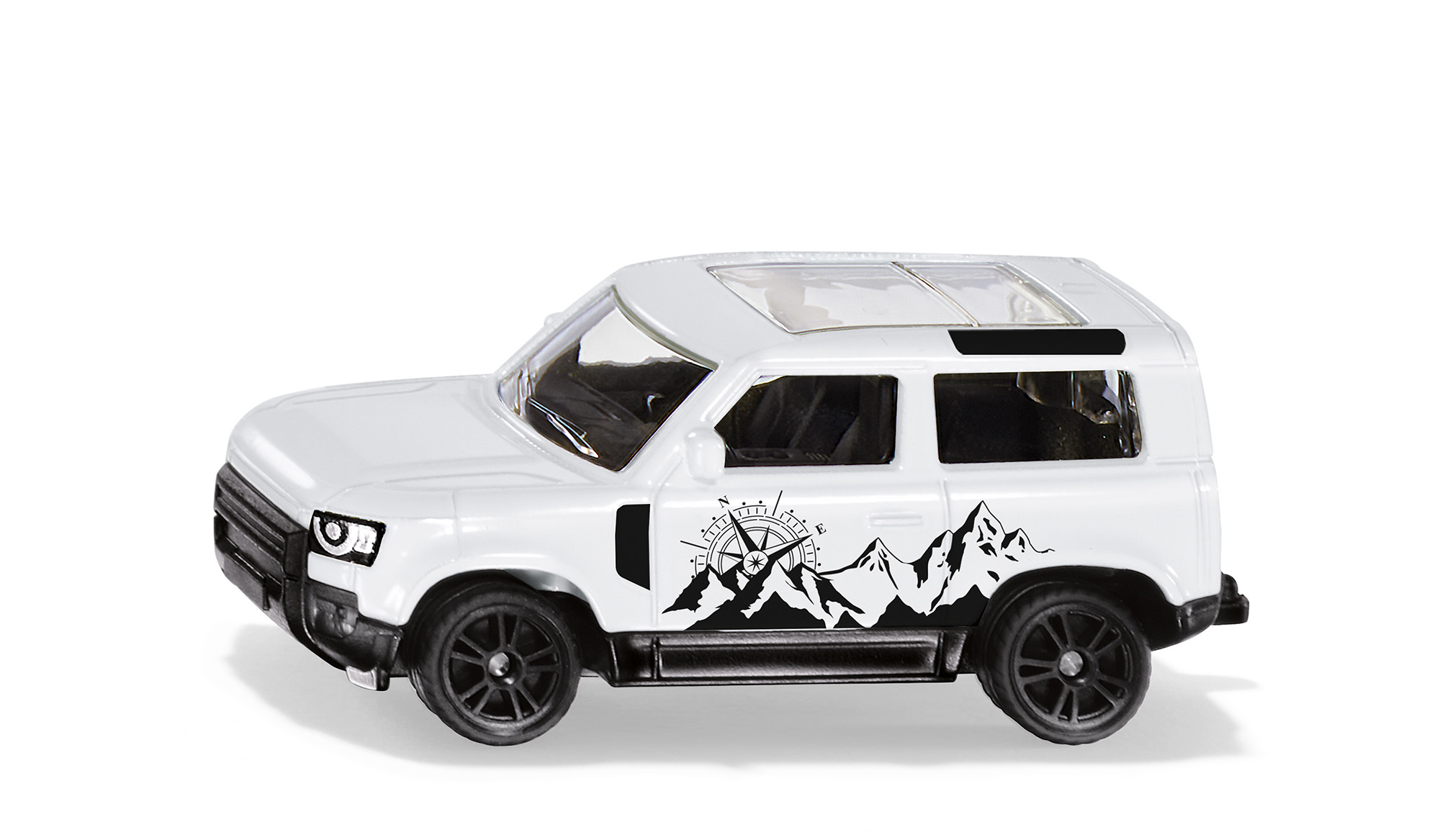 00000 Land Rover Defender 90 S P400 AWD (2. Generation, L663, Vorfacelift, Modell 2020-2025), fuji white, Druck Kompassrose und Berge auf den Seiten, SIKU SUPER, 1:59, P29f