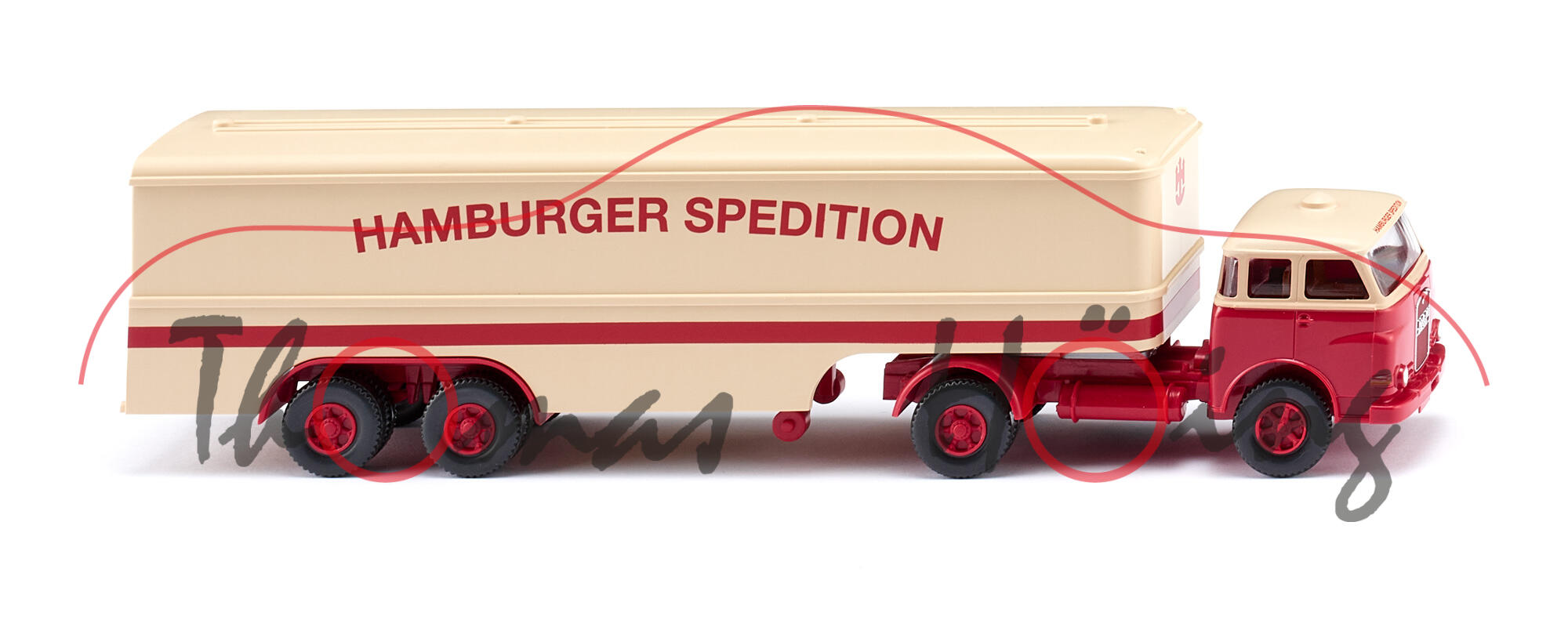 MAN Pausbacke (Mod. 60-67) Koffersattelzug, elfenbeinbeige/rot, HAMBURGER SPEDITION, Wiking, 1:87, mb