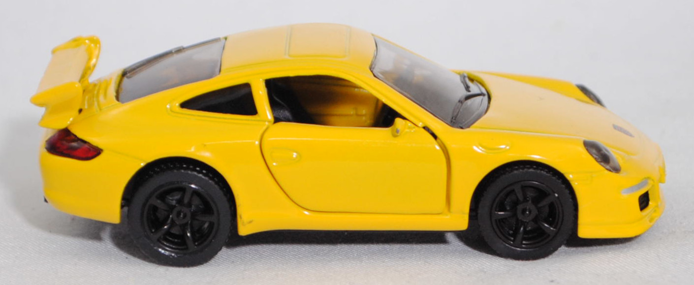 00001 Porsche 911 Carrera S (Typ 997.1 Coupé / 997 MK1 Coupé, Vorfacelift, Modell 2004-2008), kadmiumgelb, B22a / B22b offen schwarz, SIKU SUPER, 1:55, m