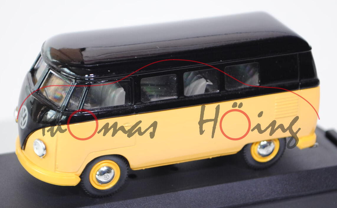 VW Transporter Kombi (Typ 2 T1), Modell 1955, schwarz/safrangelb, VITESSE, 1:43, PC-Box