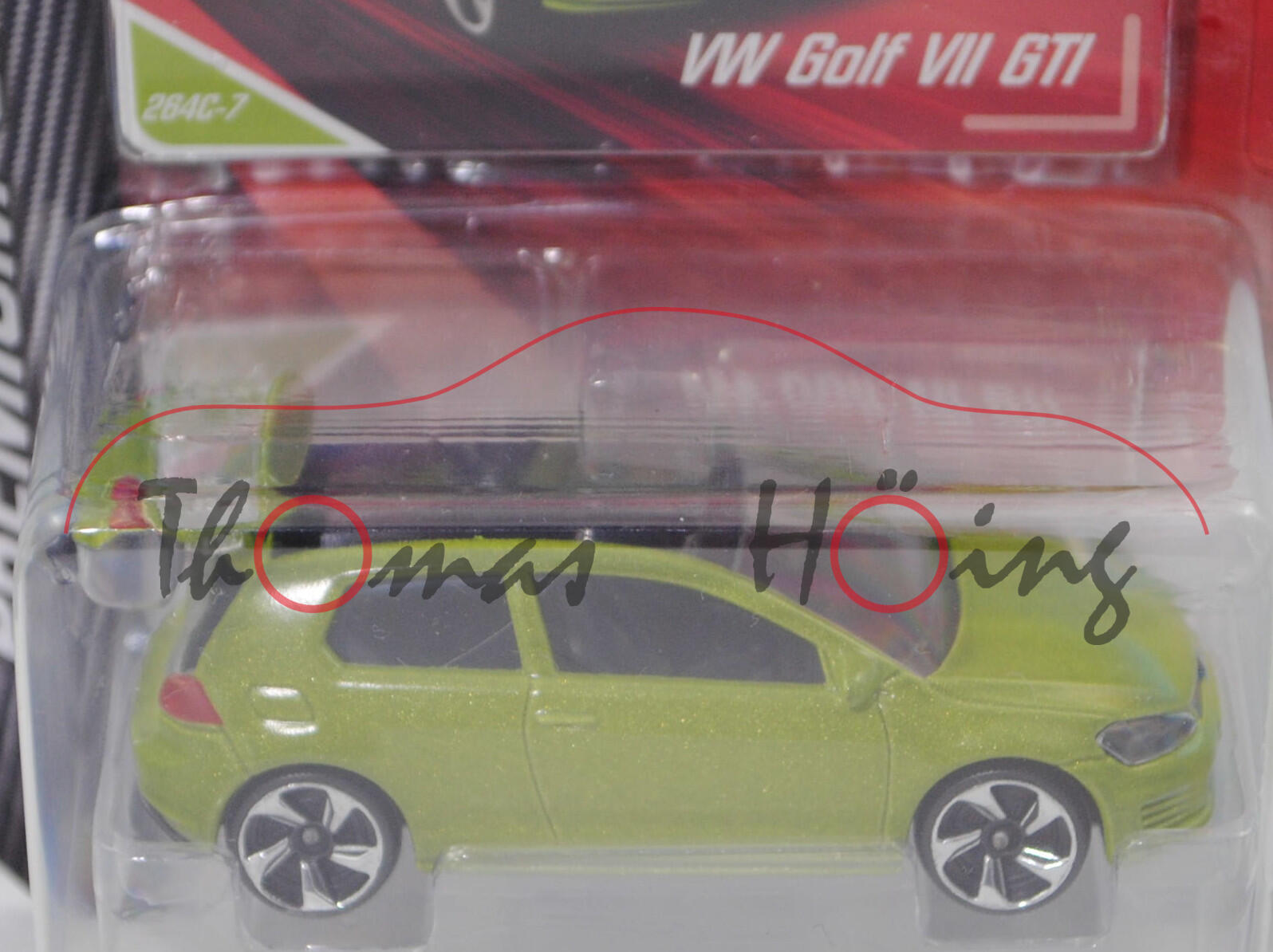 VW Golf VII GTI (Typ AU/VW 370, Mod. 13-17), h.-gelbgrünmet., Nr. 264C-7, majorette, 1:64, Blister