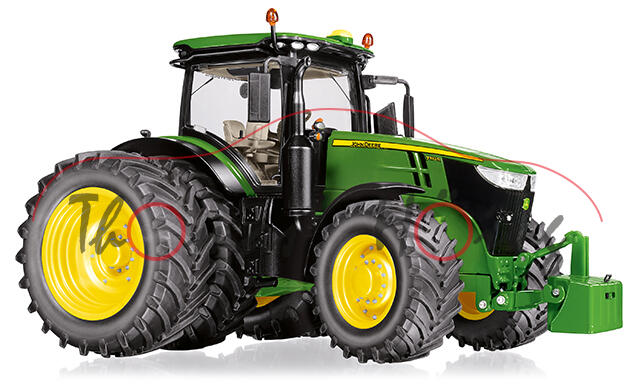 John Deere 7310R (Modell 2014-) mit Zwillingsbereifung hinten, smaragdgrün, Wiking, 1:32, mb