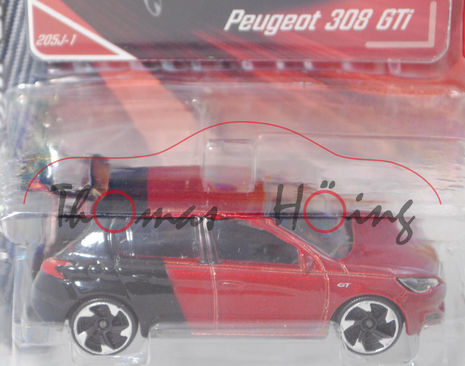 Peugeot 308 SW GT (2. Gen., T9, Mod. 2015-2017), purpurrotmetallic/schwarz, majorette, 1:58, Blister