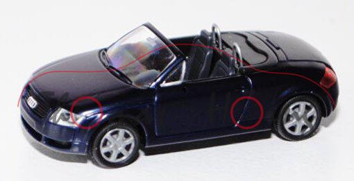 Audi TT Roadster (Typ 8N), Modell 1999-2006, saphirblaumetallic, ohne Heckspoiler, Rietze, 1:87, mb