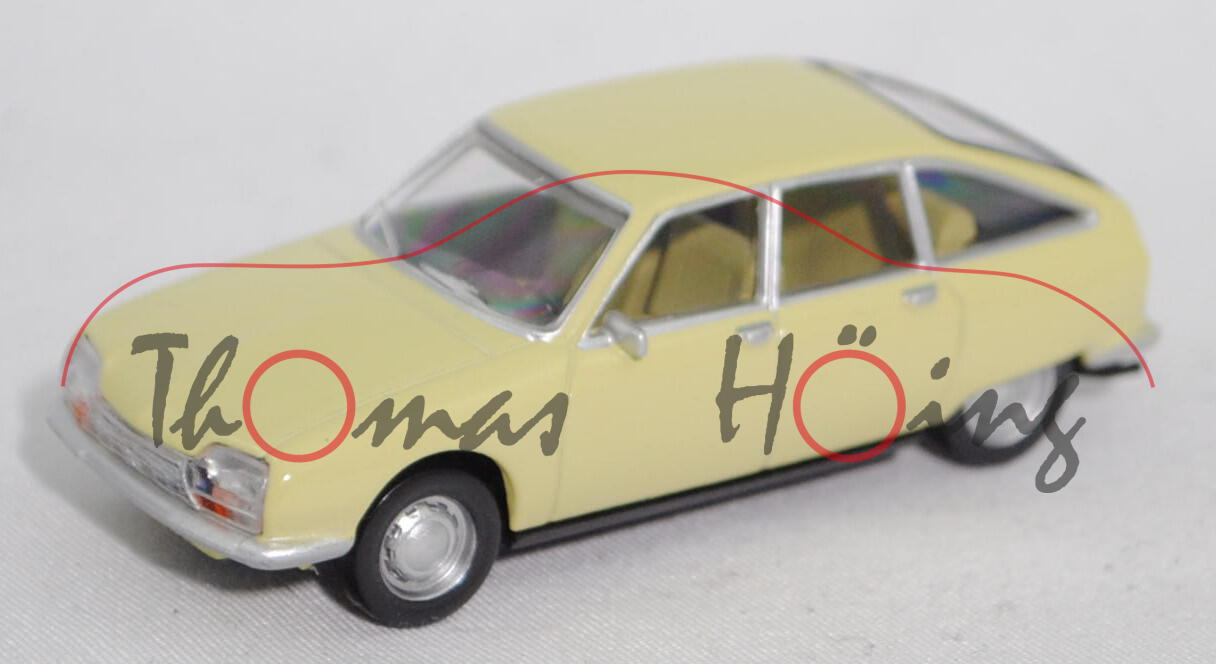 Citroen GS (GS = Grande Série, Modell 1970-1979), jaune primevère (Farbcode AC 321), Norev, 1:65, mb