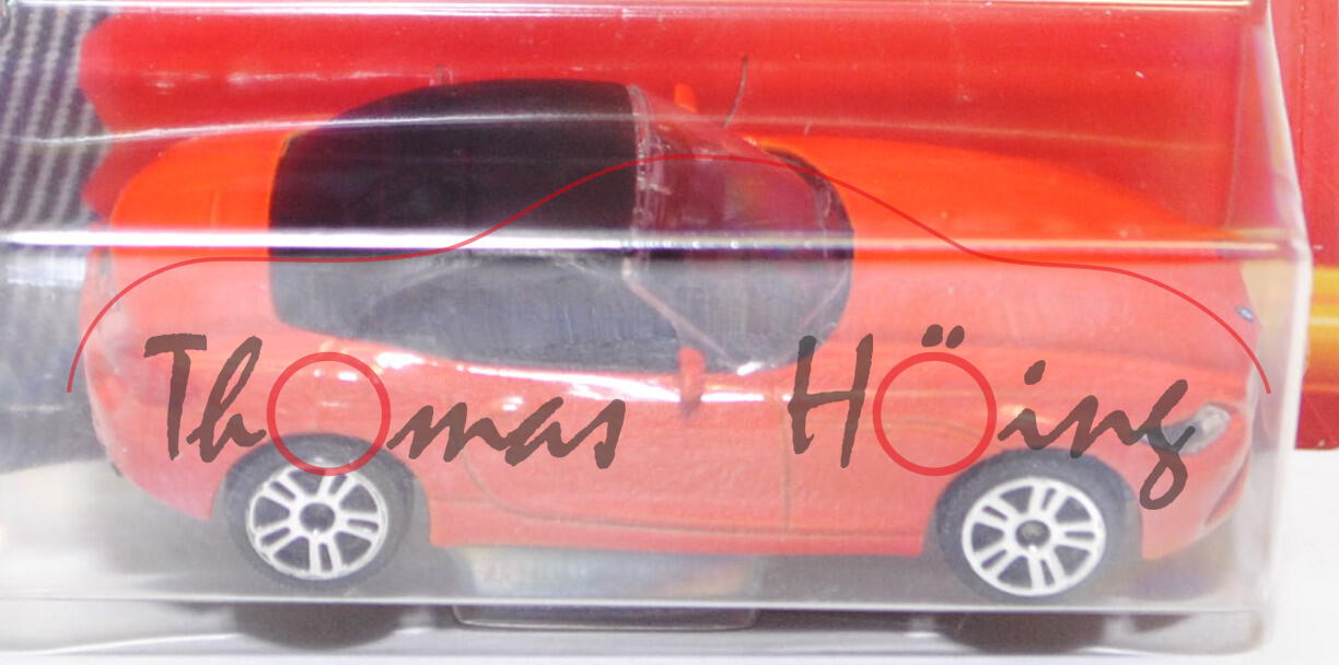 BMW Z4 Roadster (Nr. 244 F), Typ E89, Modell 2009-, blutorange, mit Verdeck, majorette, 1:56, Bliste