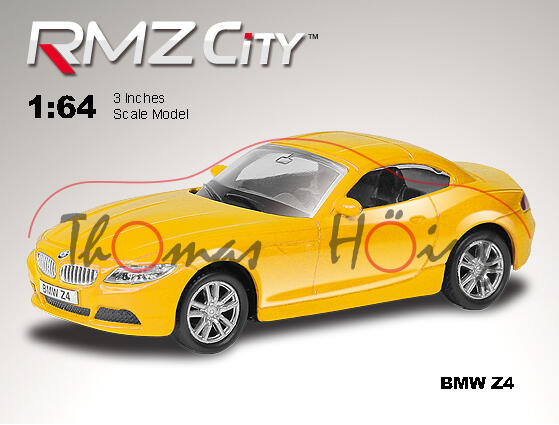 BMW Z4, signalgelb, innen schwarz, Free Wheel, Unifortune RMZ City, 1:58 (3 inches Scale Model), mb