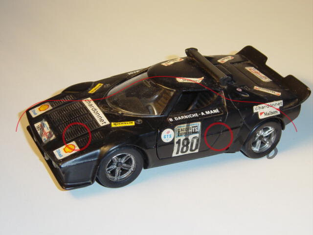 Lancia Stratos Rallye, schwarz, Nr. 180, Fahrer: B. Darniche / A. Mané, Türen zu öffnen, 1:25, POLIS