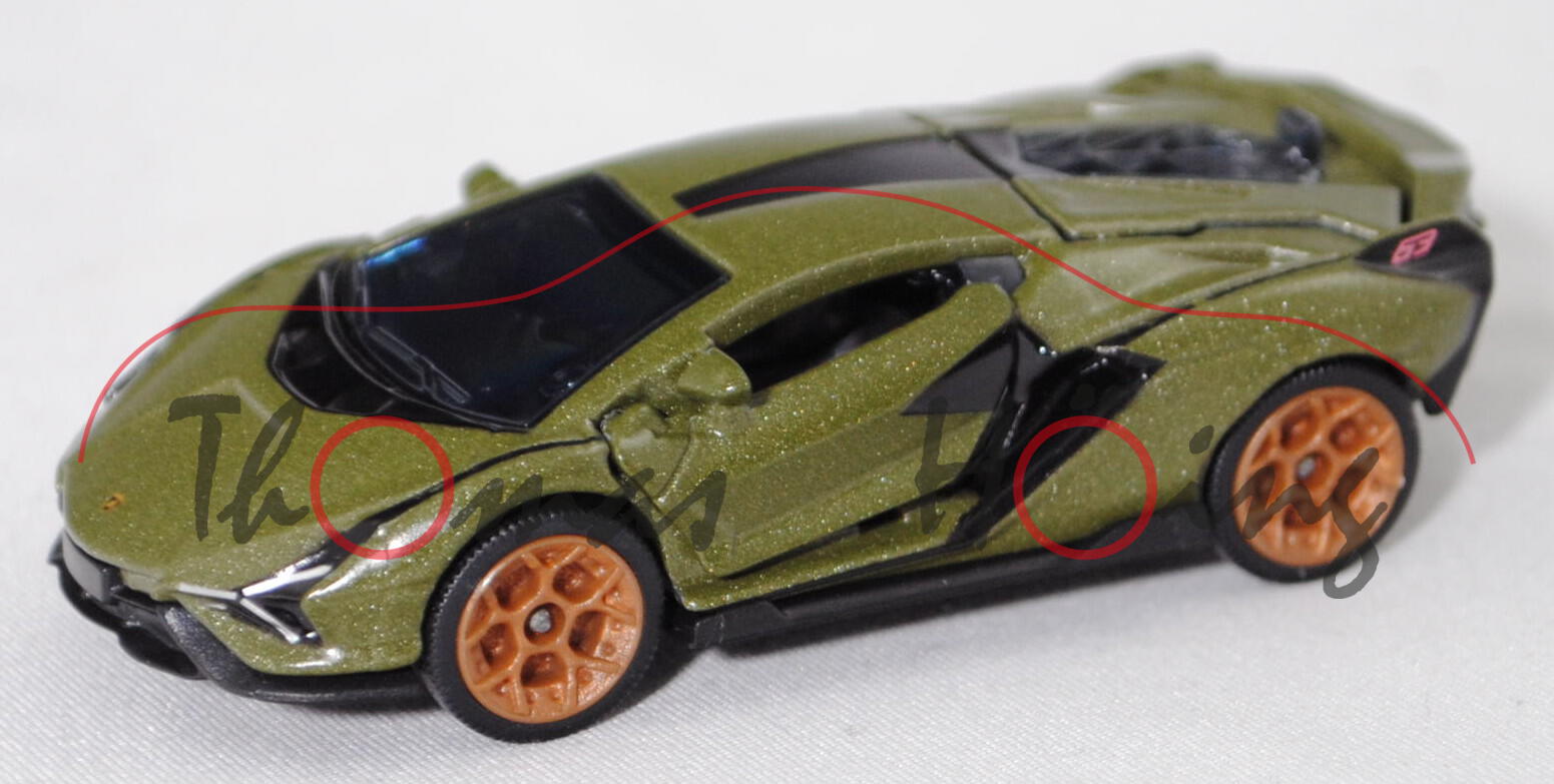 Lamborghini Sián FKP 37 (Modell 2019-) (Nr. 219I), h.-olivgrünmet. (verde gea), majorette, 1:66, mb