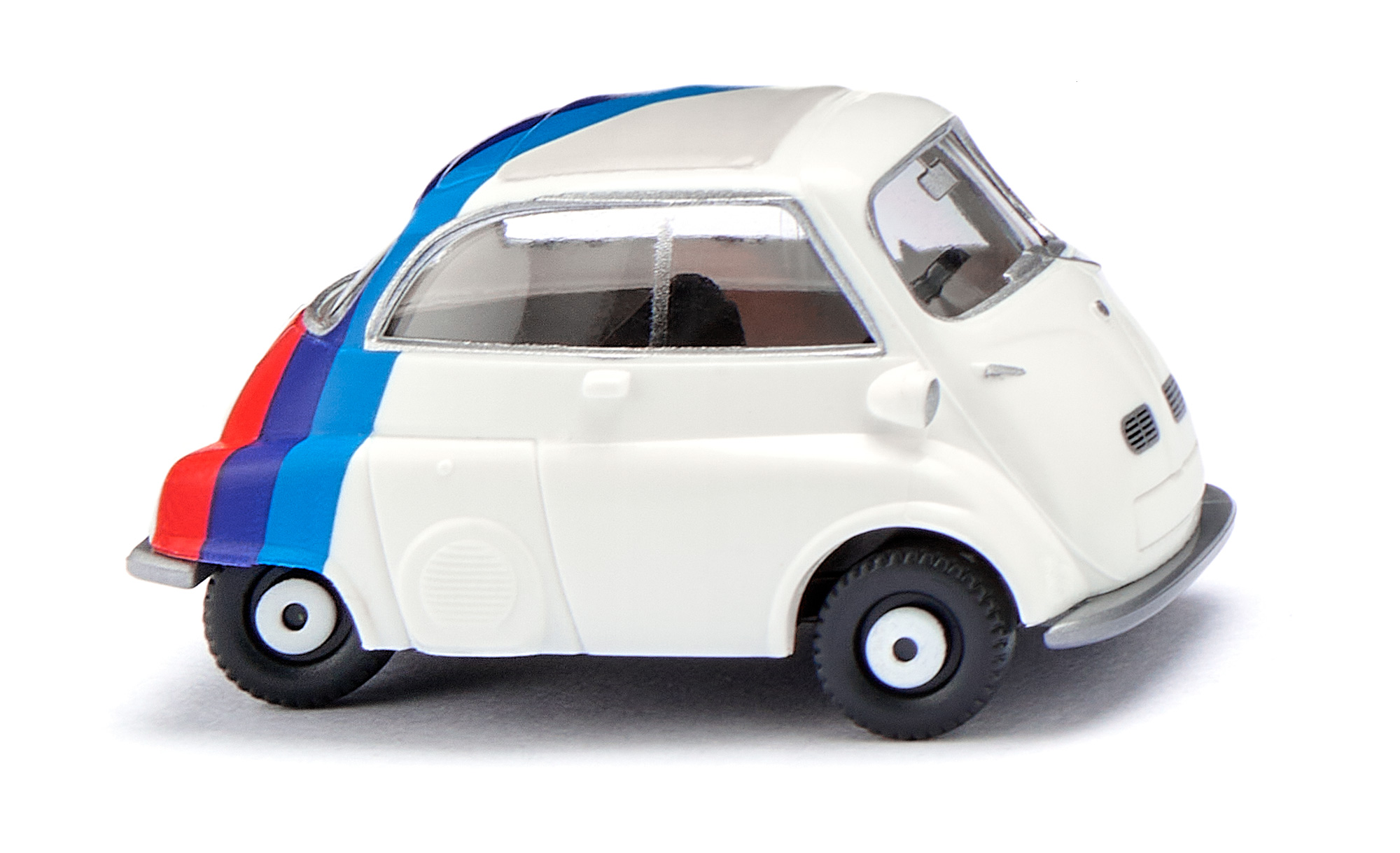 BMW Isetta 250 / 300 Export Tropenausführung (Typ 4-Rad, Modell 1957-1962), weiß, Zierstreifen in rot/dunkelblau/hellblau (BMW Motorsport-Farben), Wiking, 1:87, mb