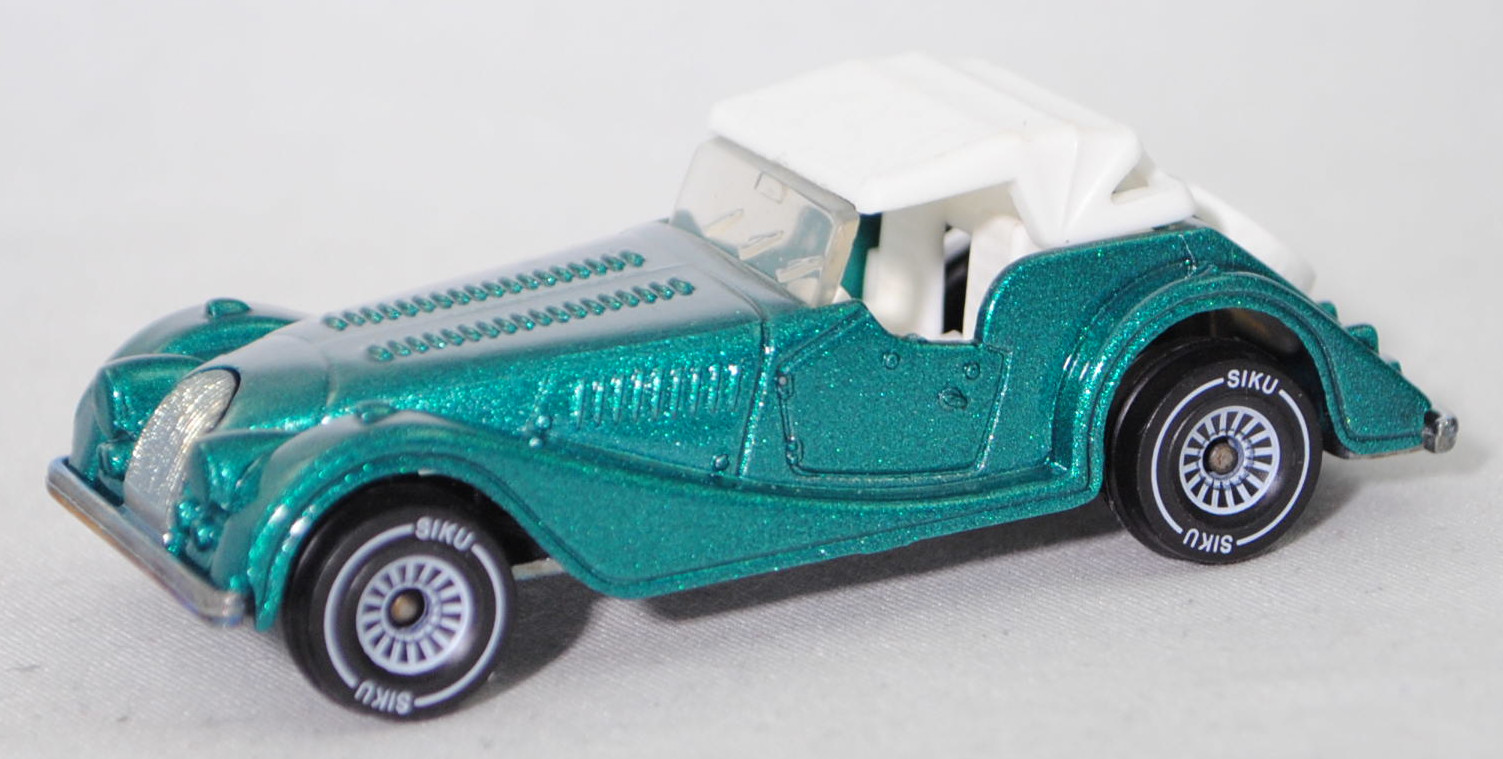 00003 Morgan Plus 8 3.5 V8 (1. Generation, Modell 1981-1987), hell-blaugrünmetallic, innen reinweiß, W-Germ, mit CE-Zeichen, B4, SIKU SUPER, 1:52, m