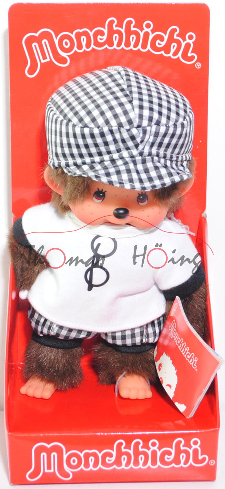 Monchhichi Monotone Gingham Checker Boy Black & White, 20 cm groß, Sekiguchi